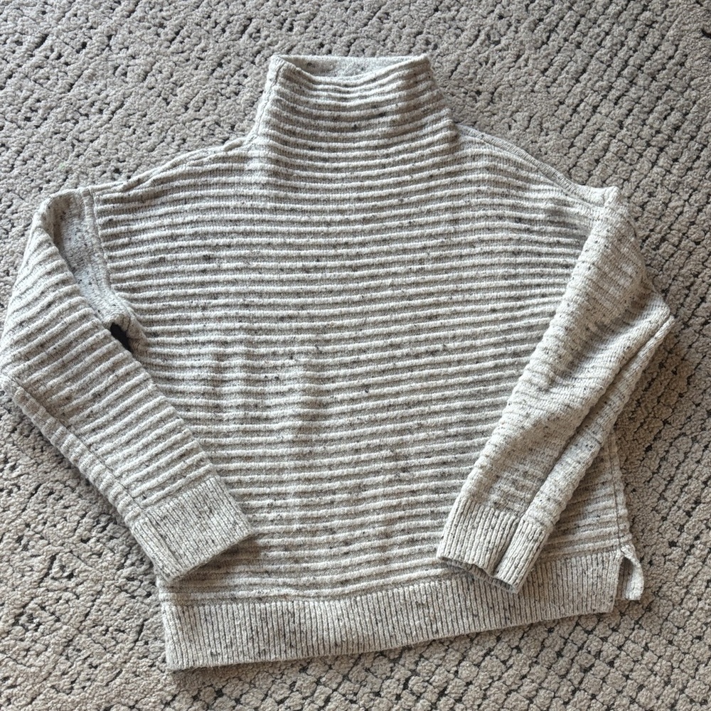 Madewell Light Gray Striped Turtleneck Sweater SZ L